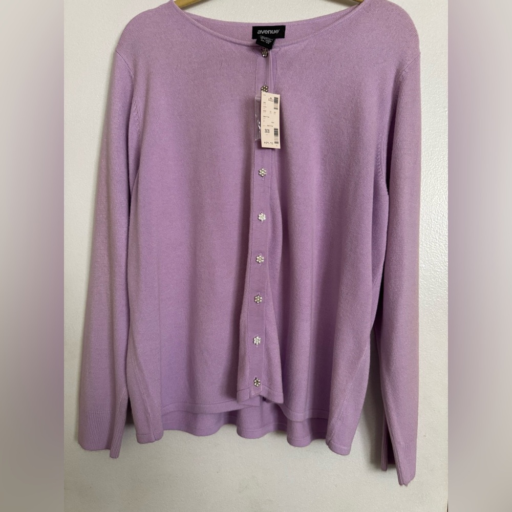 AVENUE Lavender Rhinestone Button Down Cardigan 26/28